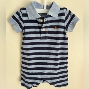 BABY GAP Boy Blue Polo Shorts Romper One Piece Striped With Bear SZ 3-6 months